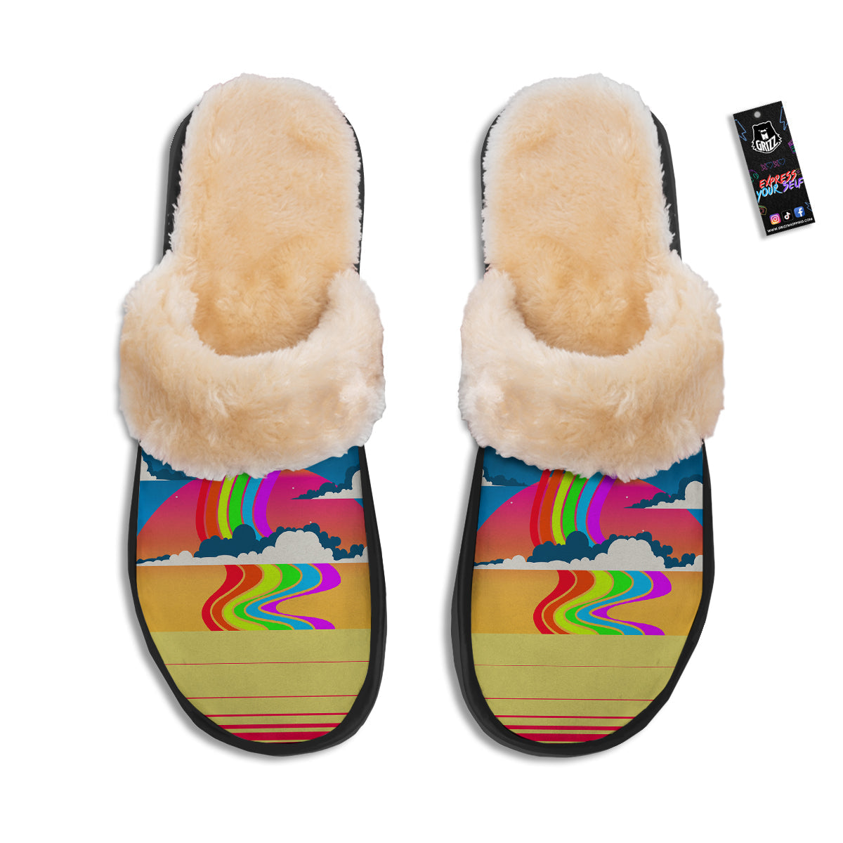 Psychedelic And Gradient Sky Rainbow Print Slippers-grizzshop