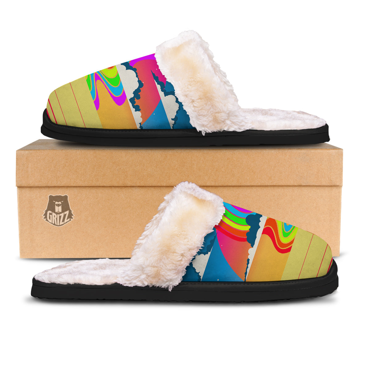 Psychedelic And Gradient Sky Rainbow Print Slippers-grizzshop