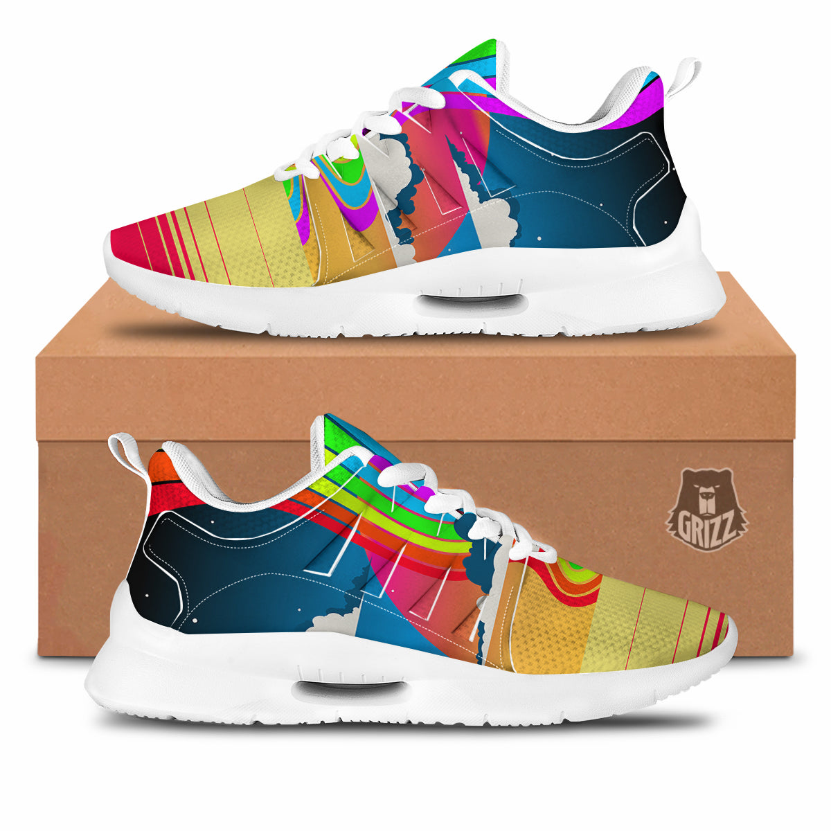 Psychedelic And Gradient Sky Rainbow Print Tennis Shoes-grizzshop