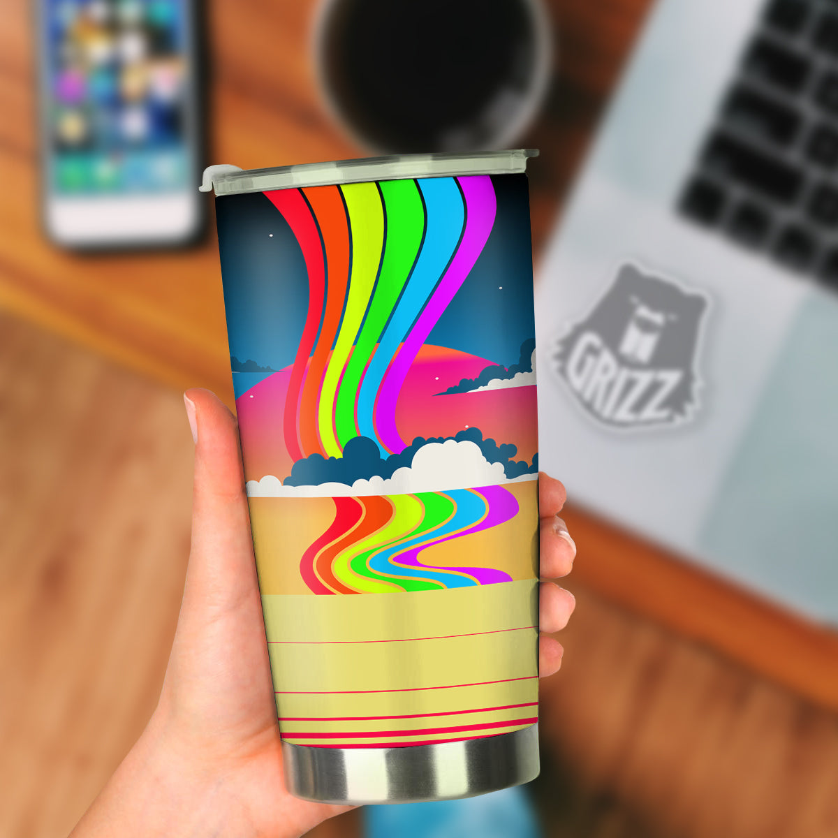 Psychedelic And Gradient Sky Rainbow Print Tumbler-grizzshop