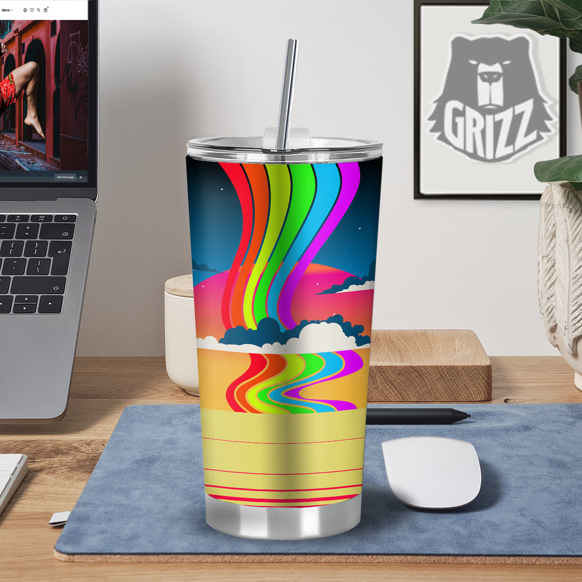 Psychedelic And Gradient Sky Rainbow Print Tumbler-grizzshop