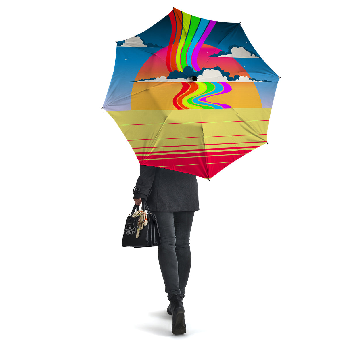 Psychedelic And Gradient Sky Rainbow Print Umbrella-grizzshop