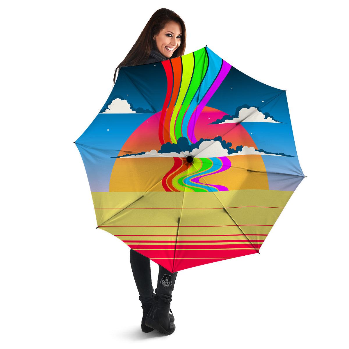 Psychedelic And Gradient Sky Rainbow Print Umbrella-grizzshop