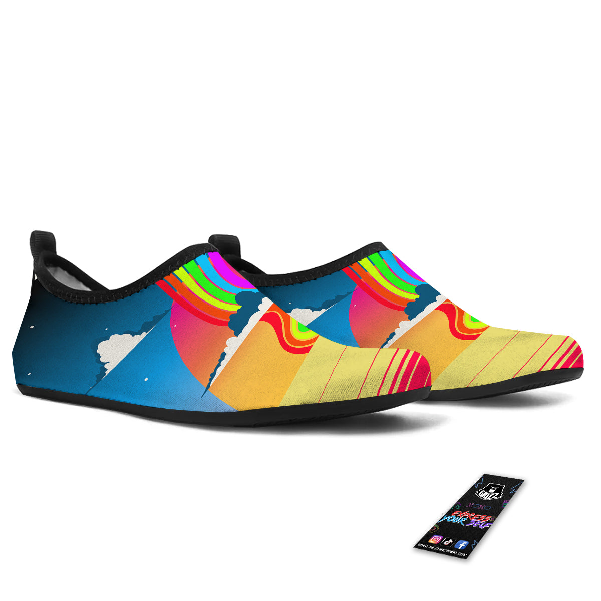 Psychedelic And Gradient Sky Rainbow Print Water Shoes-grizzshop