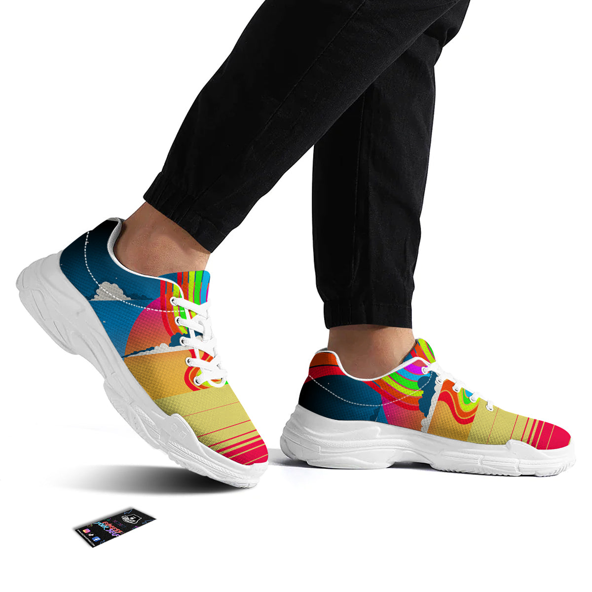 Psychedelic And Gradient Sky Rainbow Print White Chunky Shoes-grizzshop