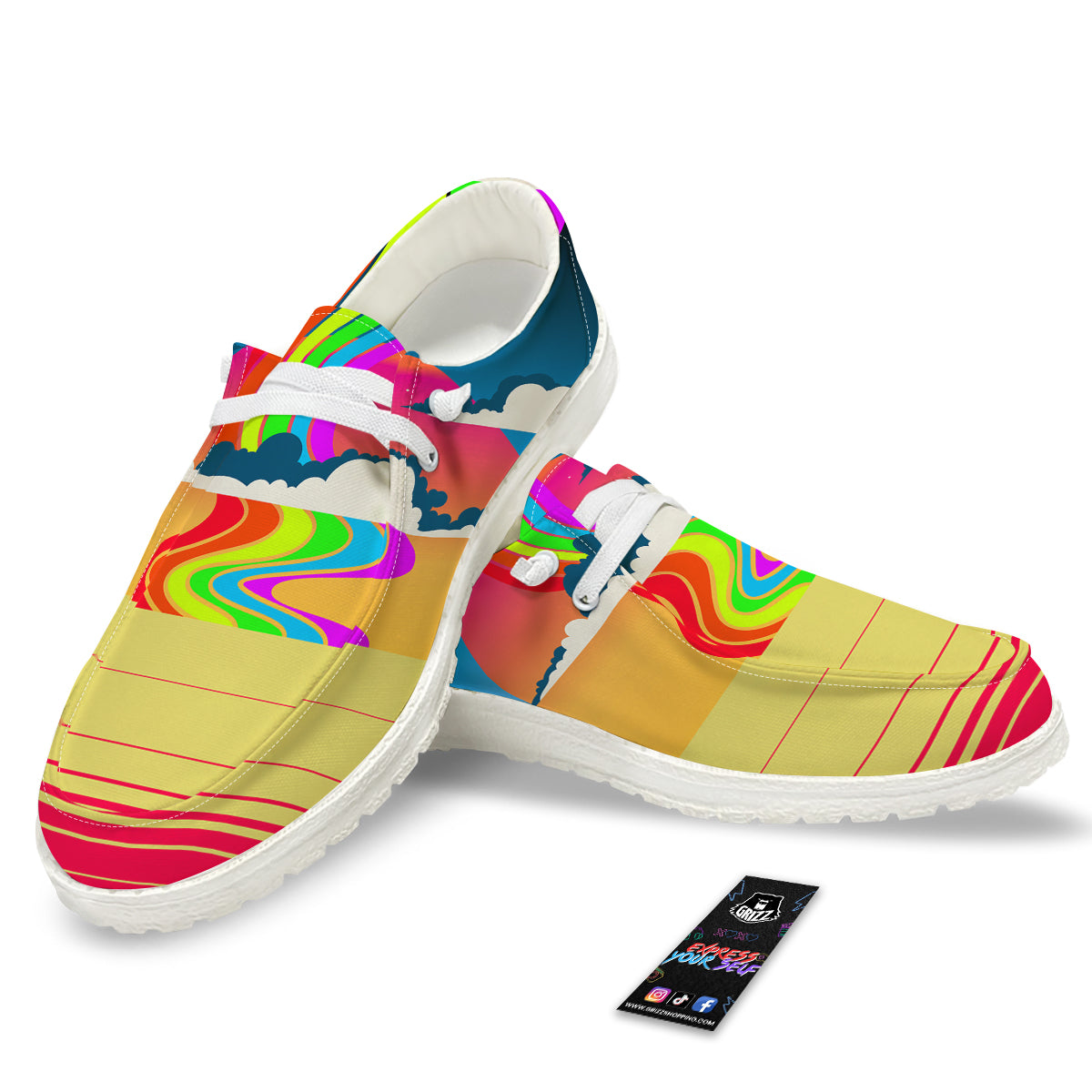 Psychedelic And Gradient Sky Rainbow Print White Loafers-grizzshop