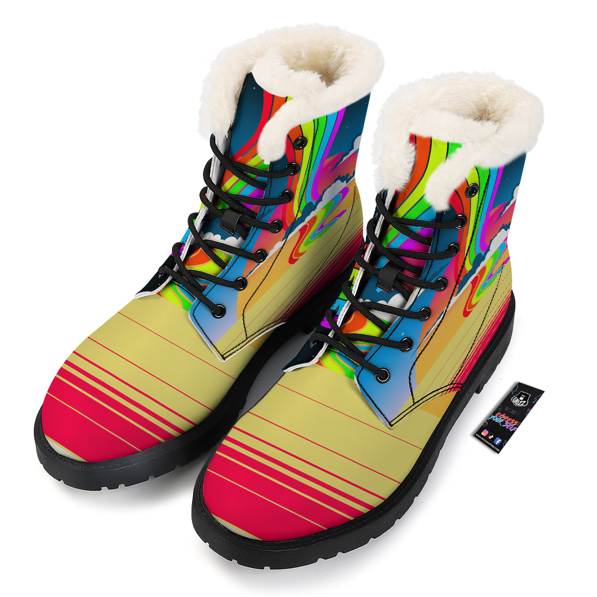 Psychedelic And Gradient Sky Rainbow Print Winter Boots-grizzshop