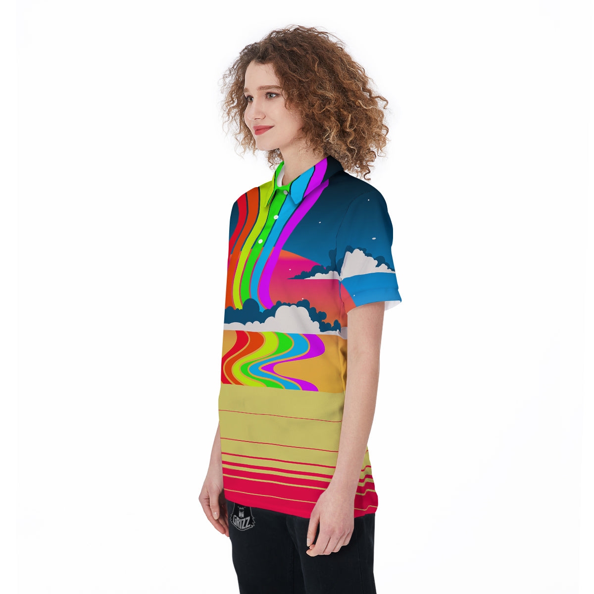 Psychedelic And Gradient Sky Rainbow Print Women's Golf Shirts-grizzshop
