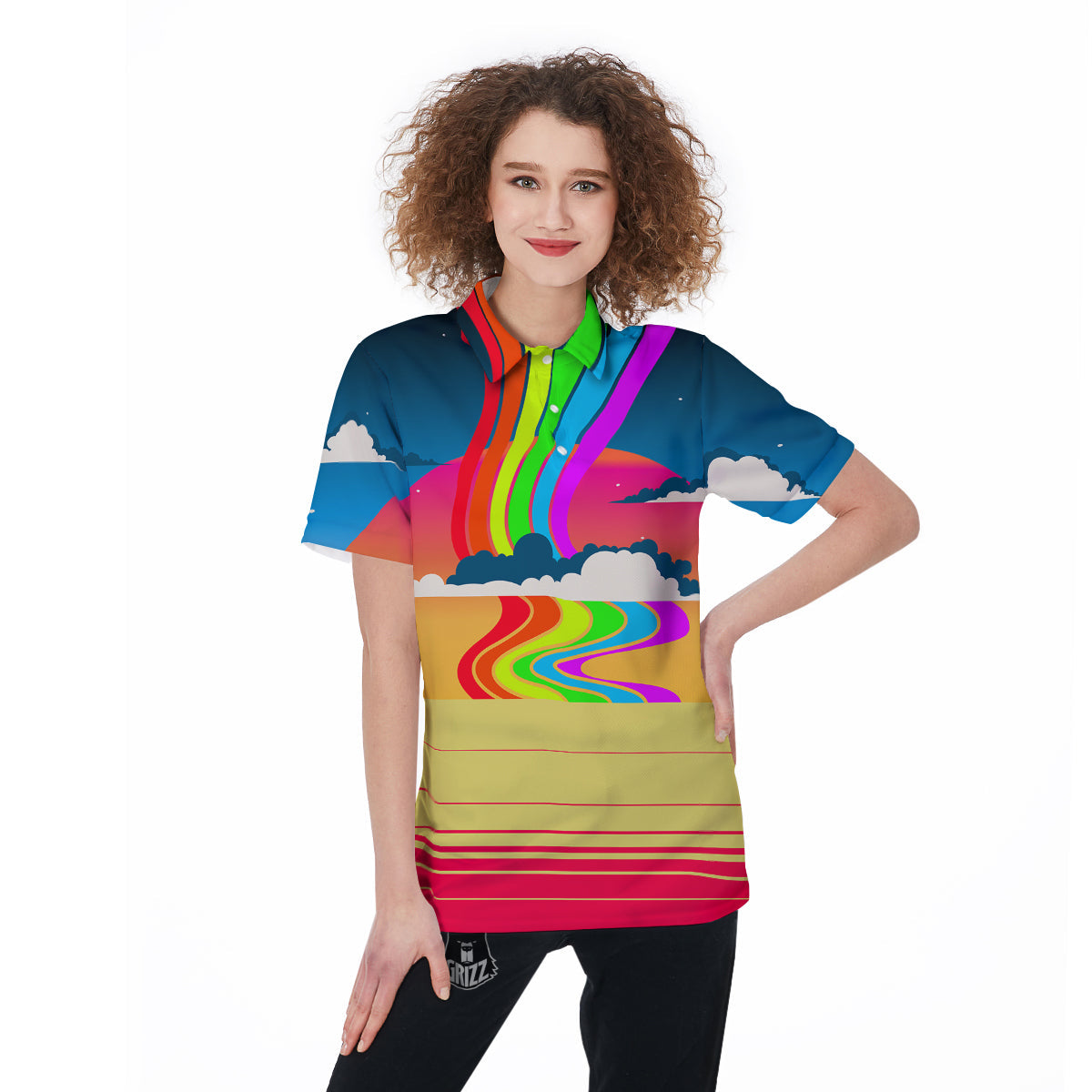 Psychedelic And Gradient Sky Rainbow Print Women's Golf Shirts-grizzshop