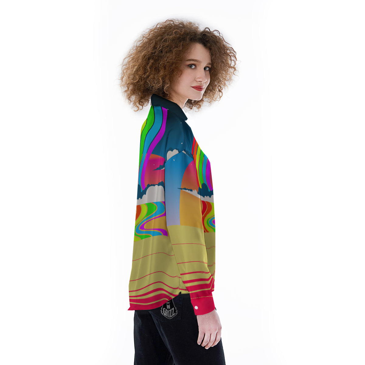 Psychedelic And Gradient Sky Rainbow Print Women's Long Sleeve Shirts-grizzshop