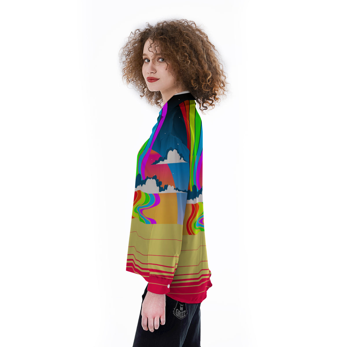 Psychedelic And Gradient Sky Rainbow Print Women's Long Sleeve Shirts-grizzshop