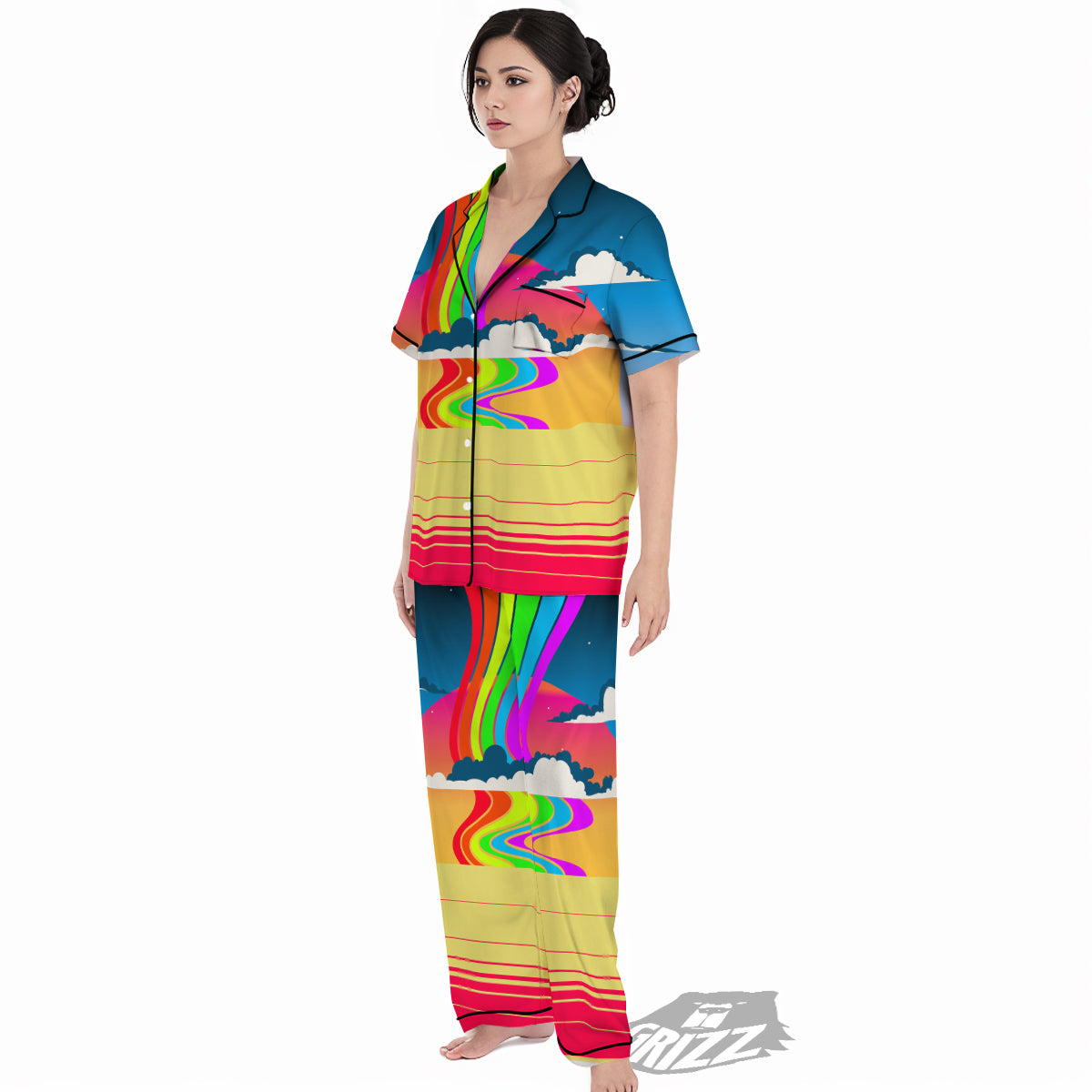 Psychedelic And Gradient Sky Rainbow Print Women's Pajamas Set-grizzshop