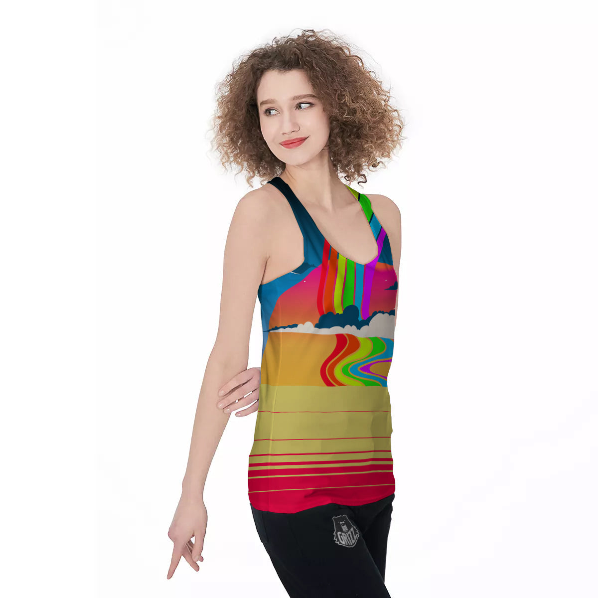 Psychedelic And Gradient Sky Rainbow Print Women's Racerback Tank Top-grizzshop