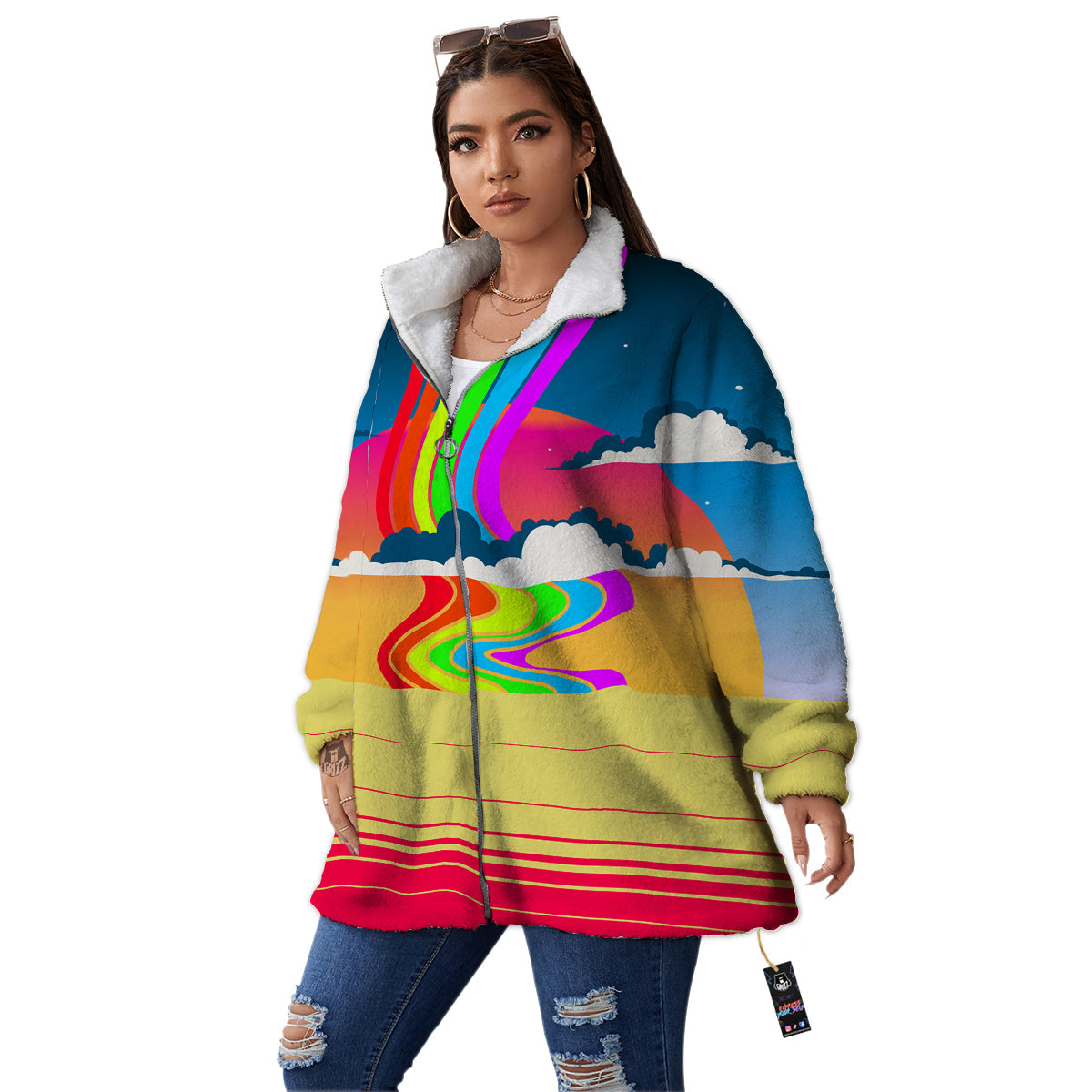 Psychedelic And Gradient Sky Rainbow Print Women's Sherpa Jacket-grizzshop