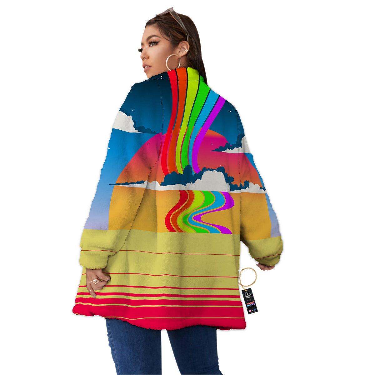 Psychedelic And Gradient Sky Rainbow Print Women's Sherpa Jacket-grizzshop