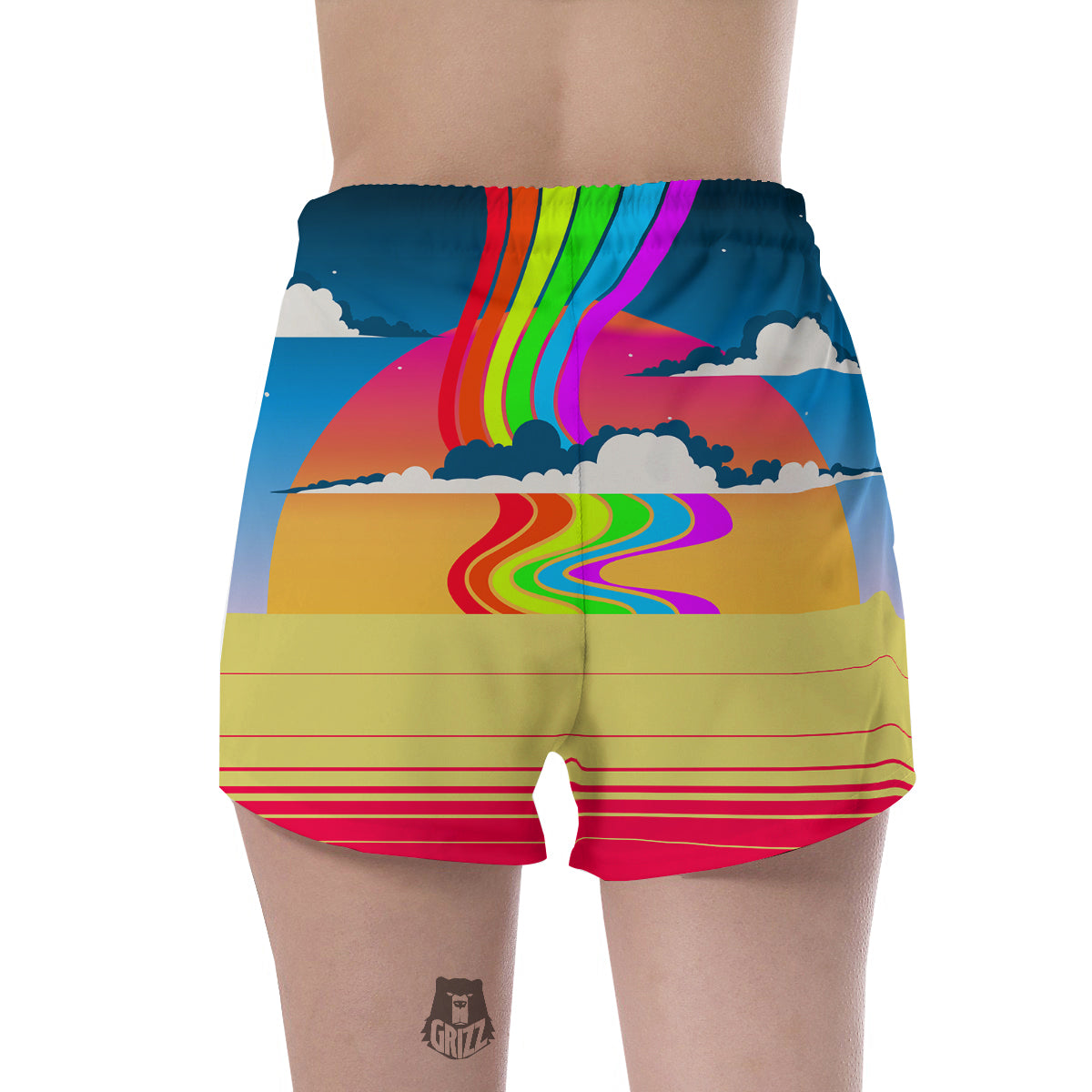 Psychedelic And Gradient Sky Rainbow Print Women's Shorts-grizzshop