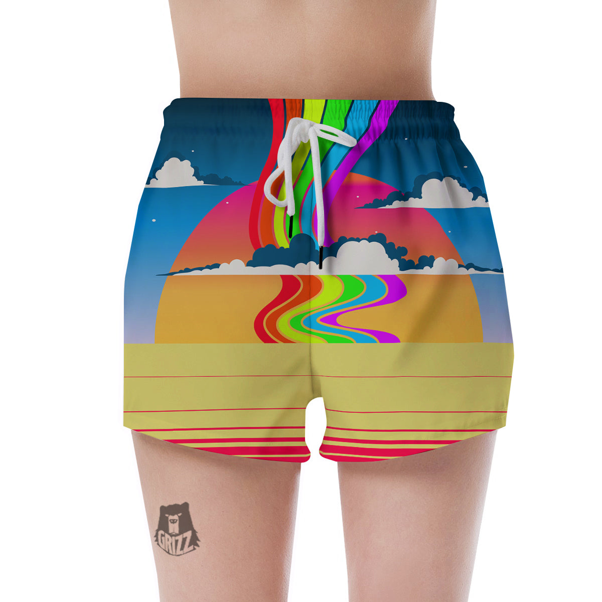 Psychedelic And Gradient Sky Rainbow Print Women's Shorts-grizzshop