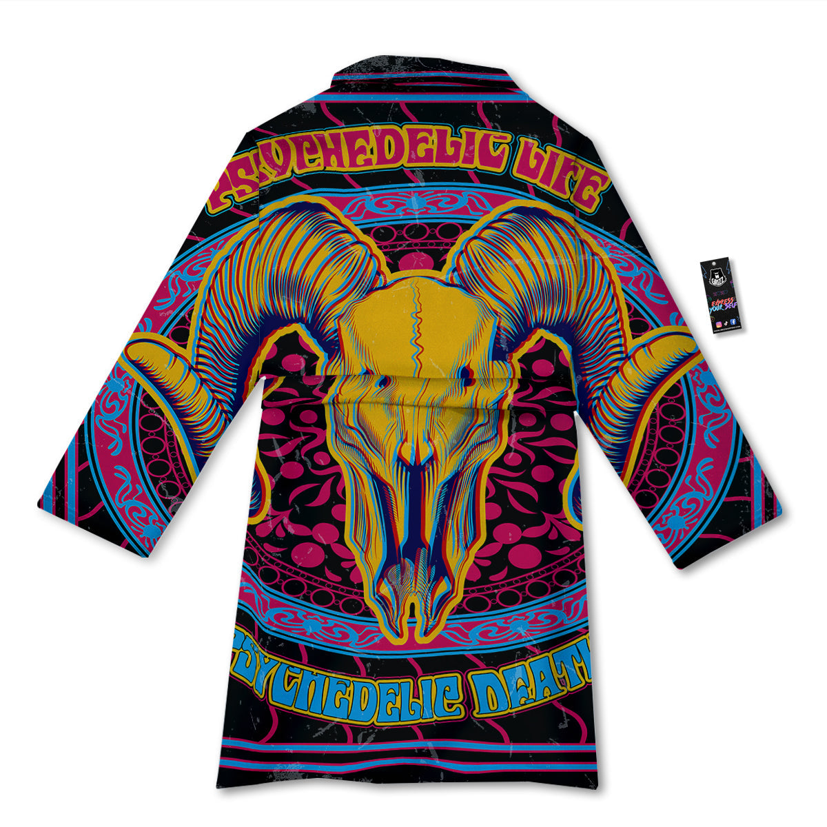 Psychedelic And Ram Skull Print Bathrobe-grizzshop