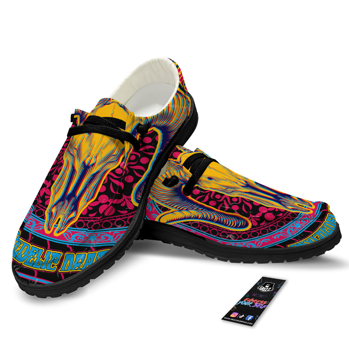 Psychedelic And Ram Skull Print Black Loafers-grizzshop