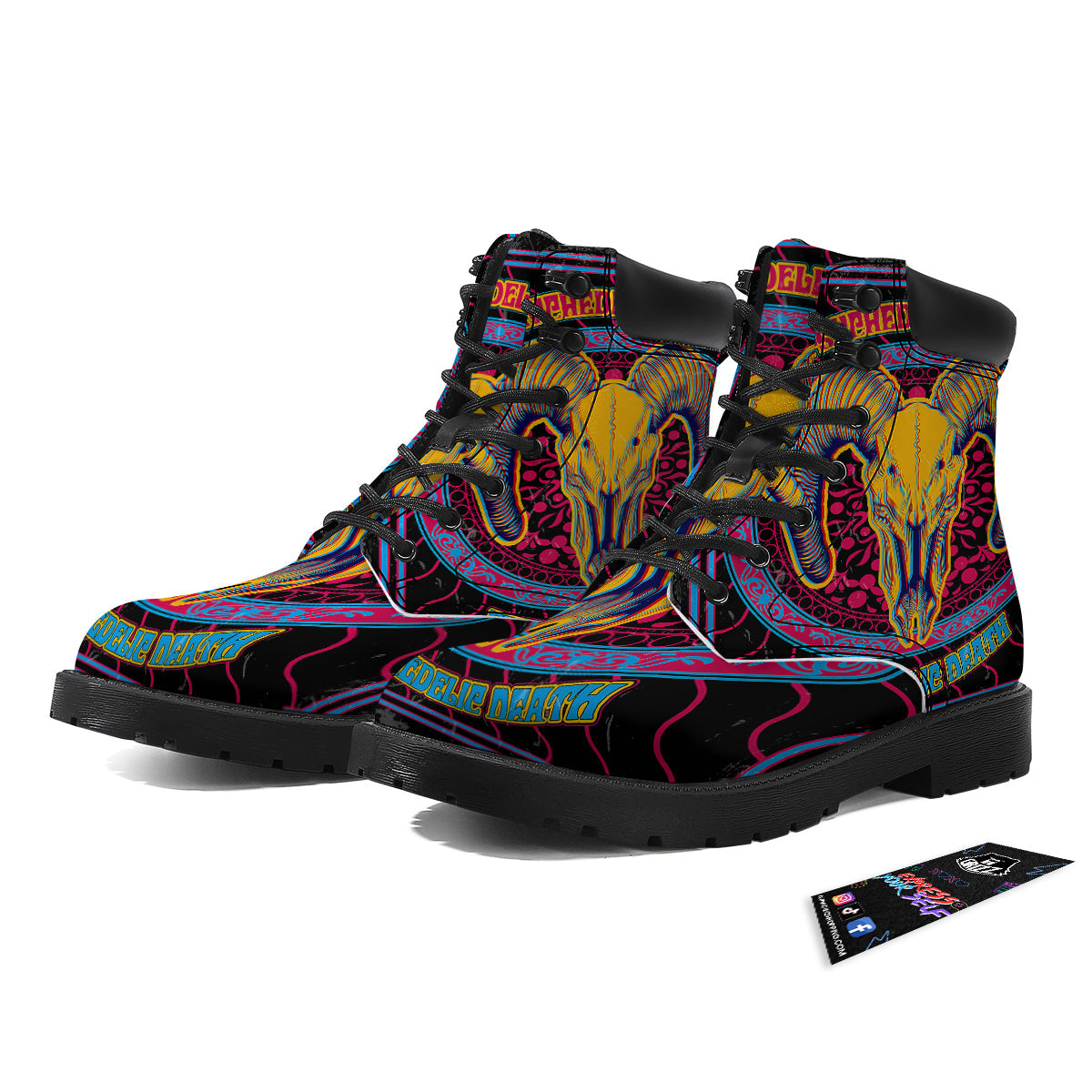 Psychedelic And Ram Skull Print Boots-grizzshop