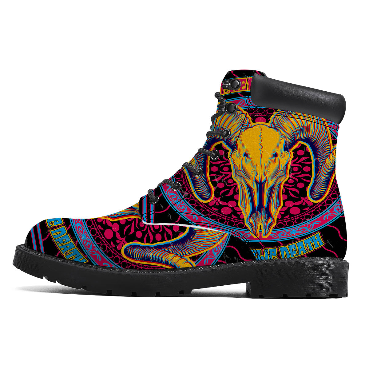 Psychedelic And Ram Skull Print Boots-grizzshop