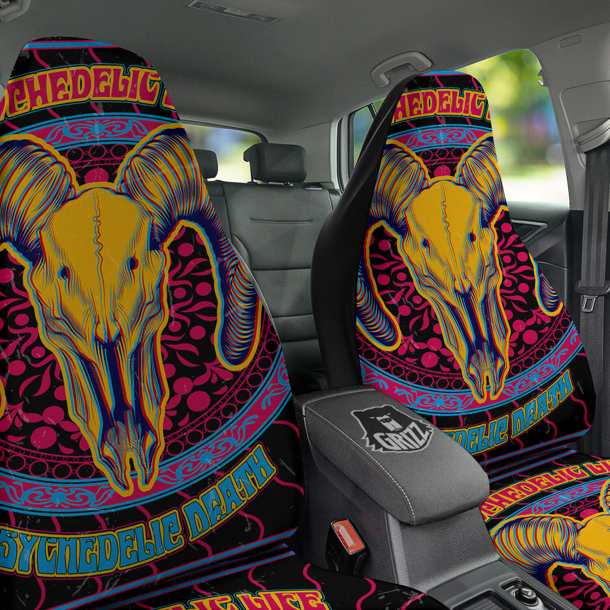 Psychedelic And Ram Skull Print Car Seat Covers-grizzshop