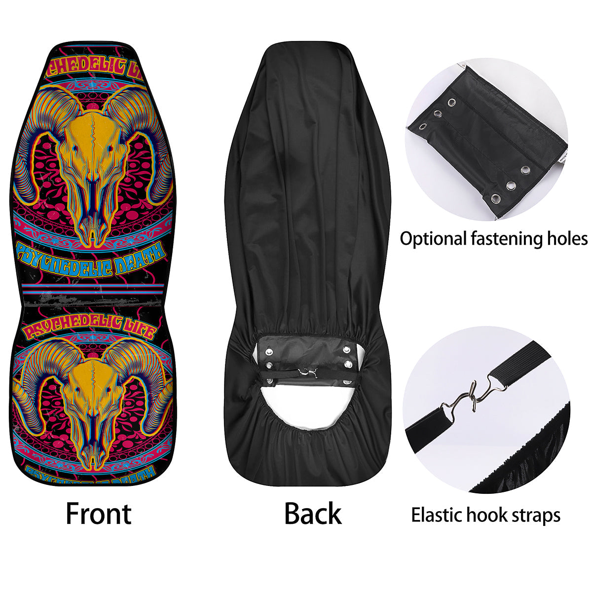 Psychedelic And Ram Skull Print Car Seat Covers-grizzshop