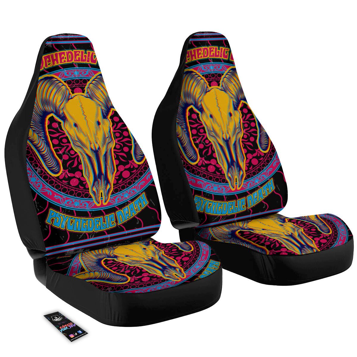 Psychedelic And Ram Skull Print Car Seat Covers-grizzshop