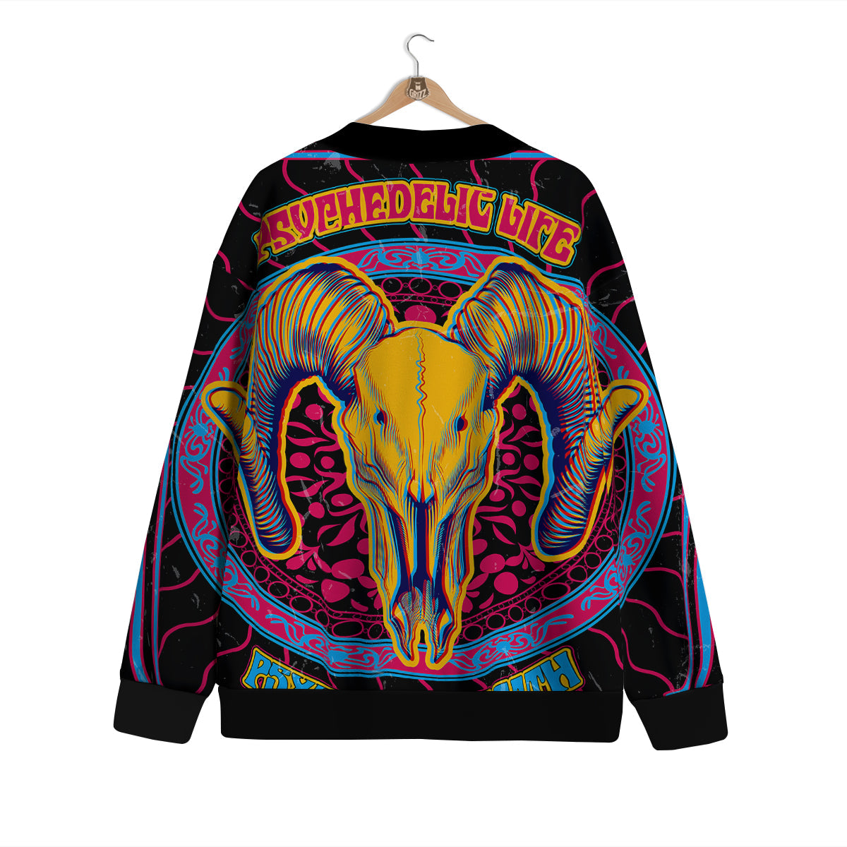 Psychedelic And Ram Skull Print Cardigan-grizzshop
