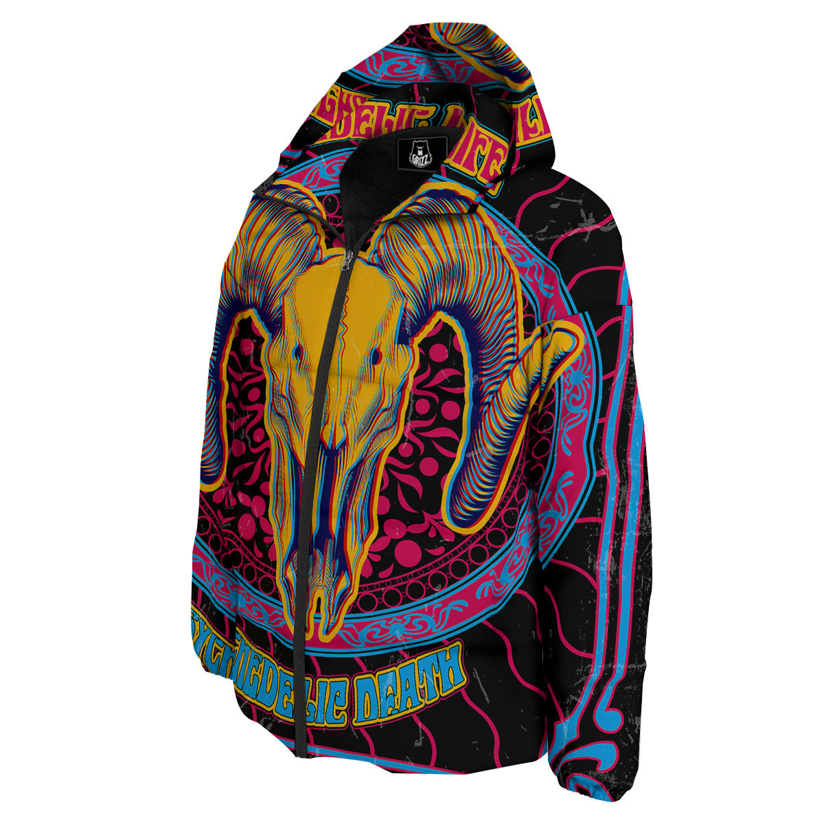 Psychedelic And Ram Skull Print Down Jacket-grizzshop