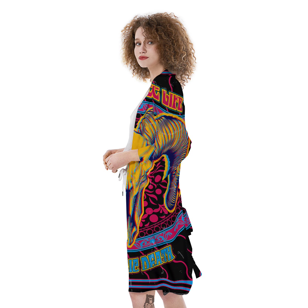 Psychedelic And Ram Skull Print Kimono-grizzshop