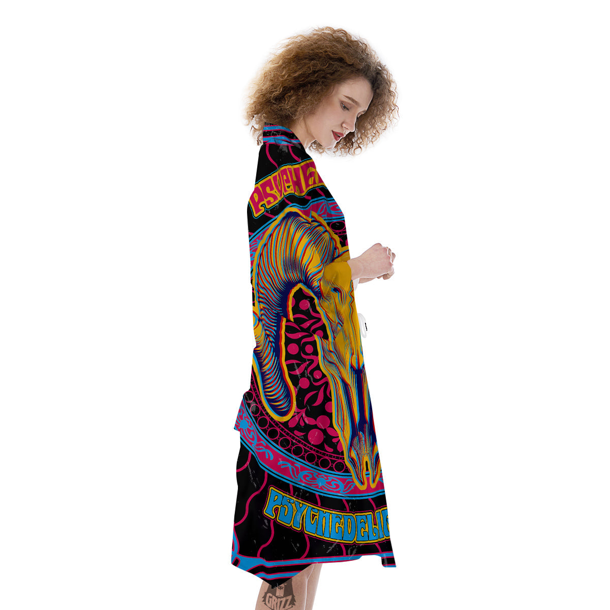 Psychedelic And Ram Skull Print Kimono-grizzshop