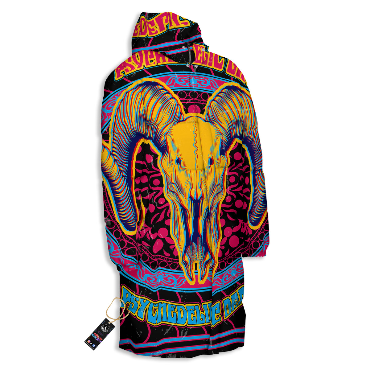 Psychedelic And Ram Skull Print Long Down Jacket-grizzshop