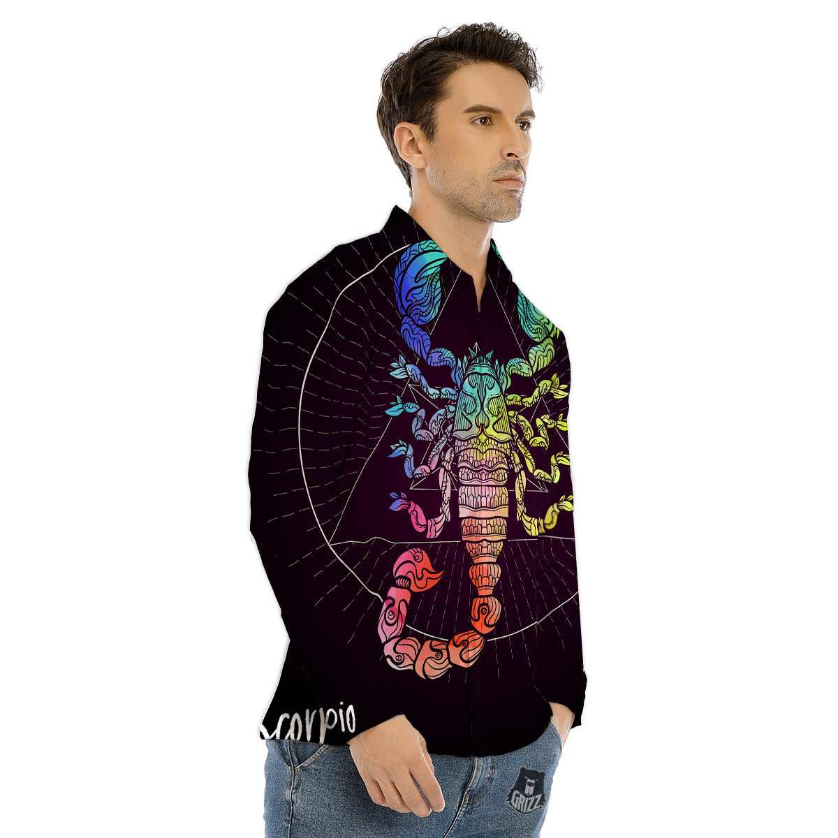 Psychedelic And Ram Skull Print Men's Dress Shirts-grizzshop