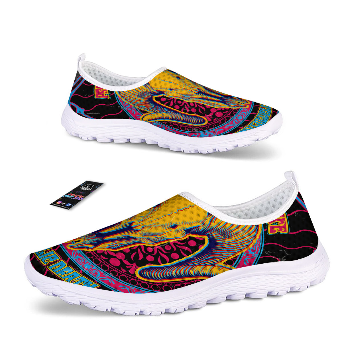 Psychedelic And Ram Skull Print Nurse Shoes-grizzshop