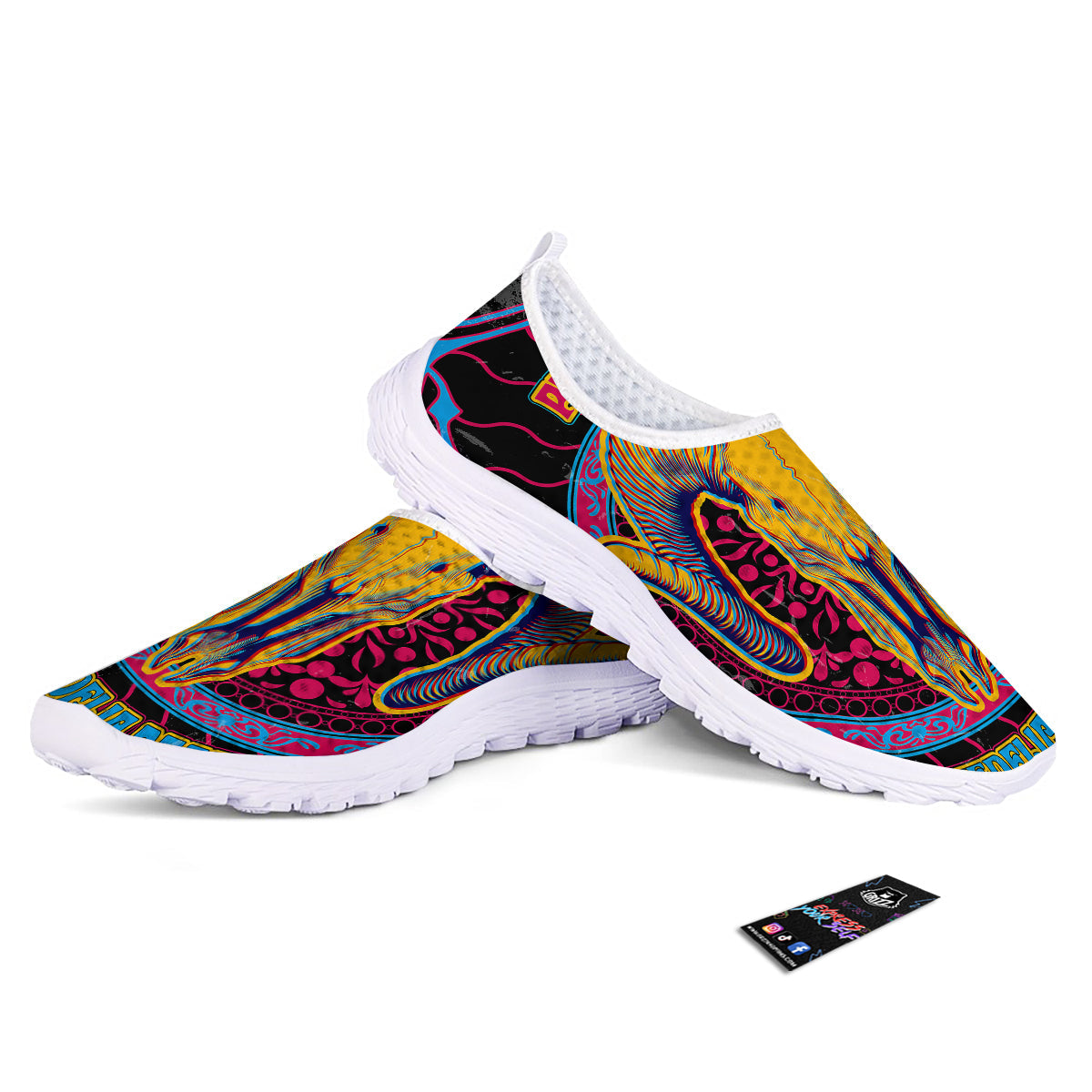 Psychedelic And Ram Skull Print Nurse Shoes-grizzshop
