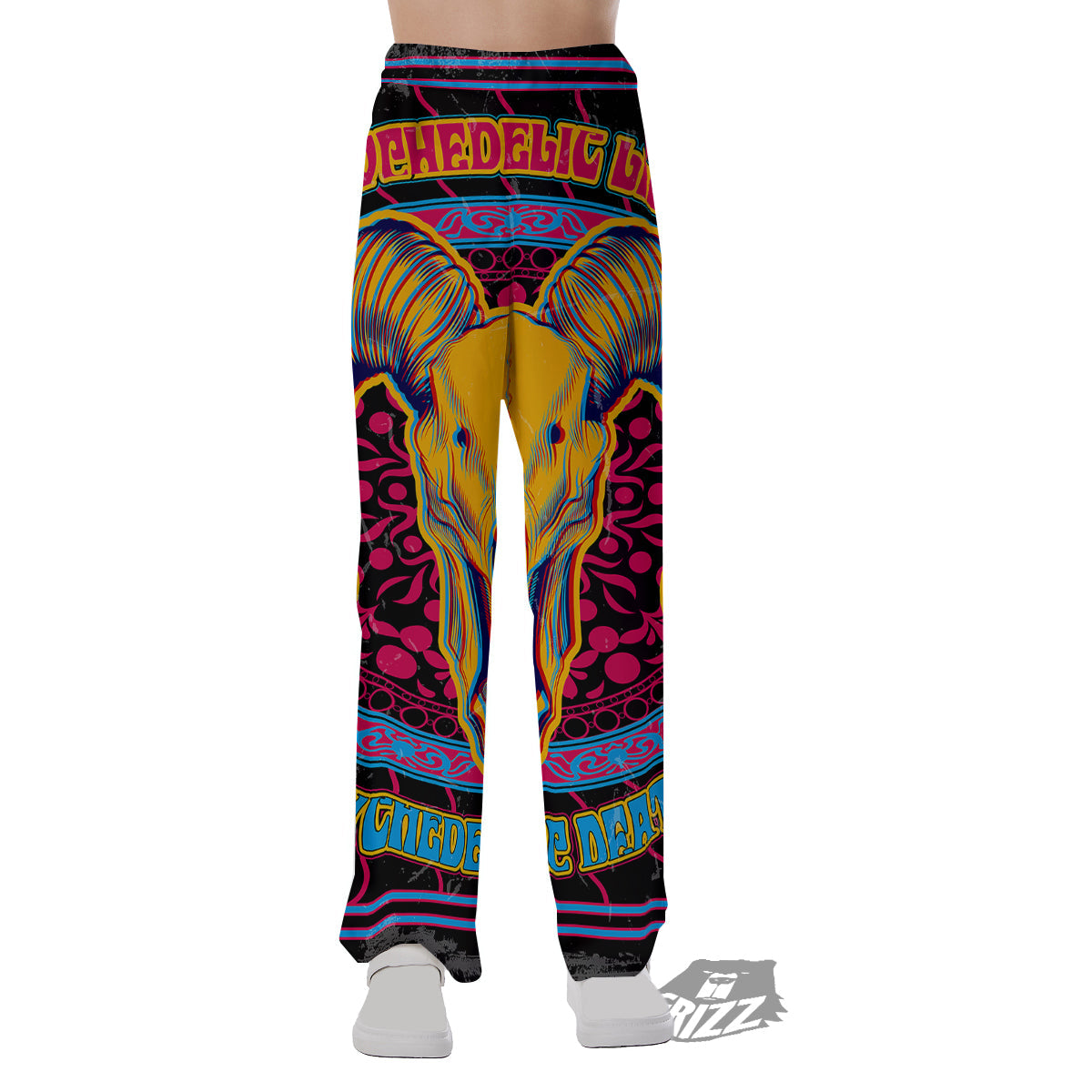 Psychedelic And Ram Skull Print Pajama Pants-grizzshop