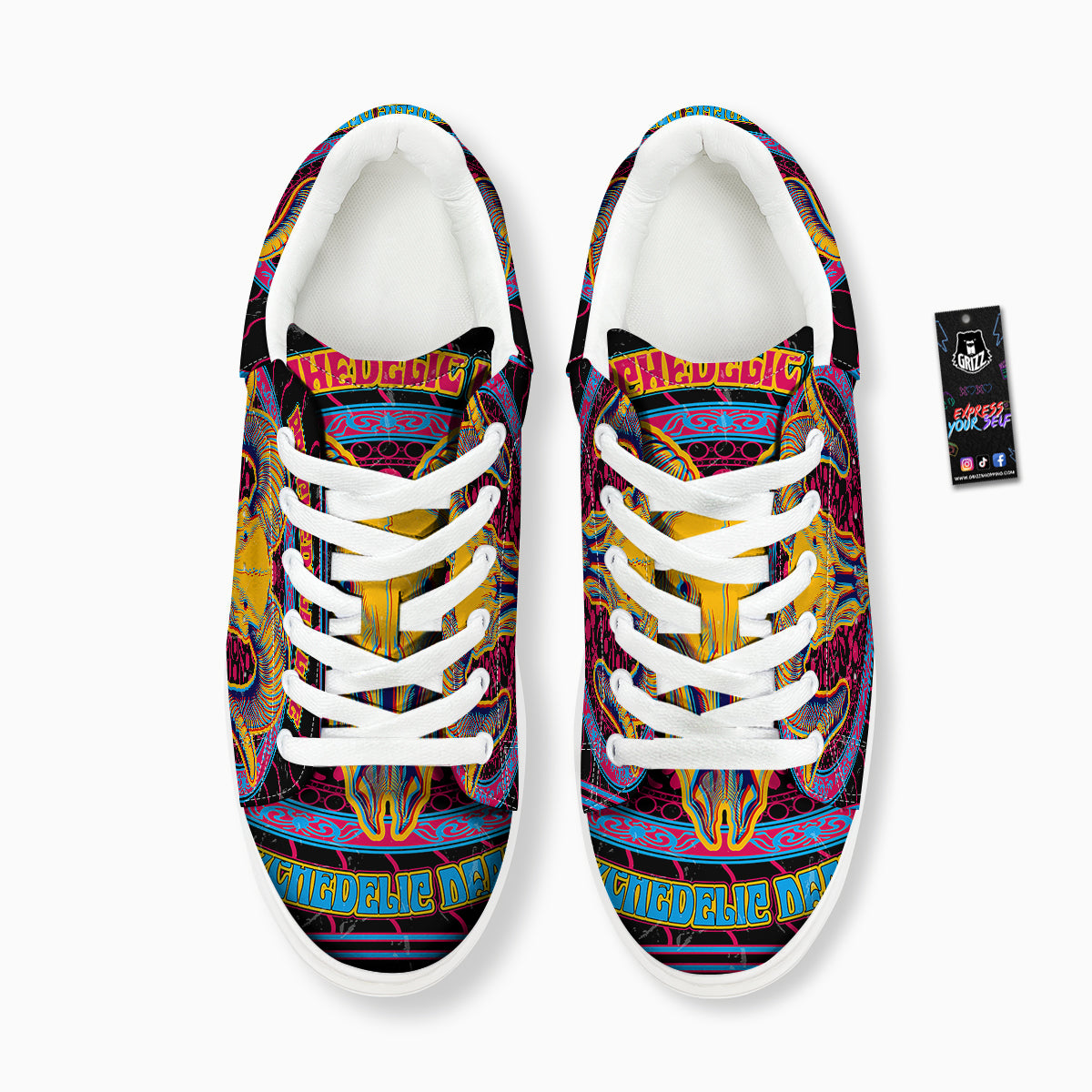 Psychedelic And Ram Skull Print Platform Shoes-grizzshop