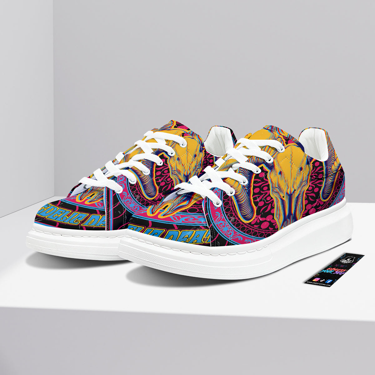 Psychedelic And Ram Skull Print Platform Shoes-grizzshop
