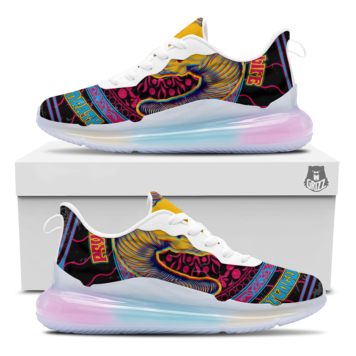 Psychedelic And Ram Skull Print Running Sneakers-grizzshop