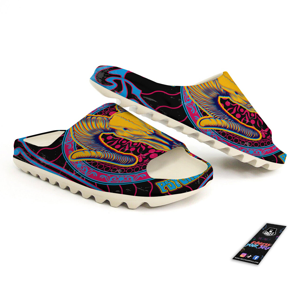 Psychedelic And Ram Skull Print Sandals-grizzshop
