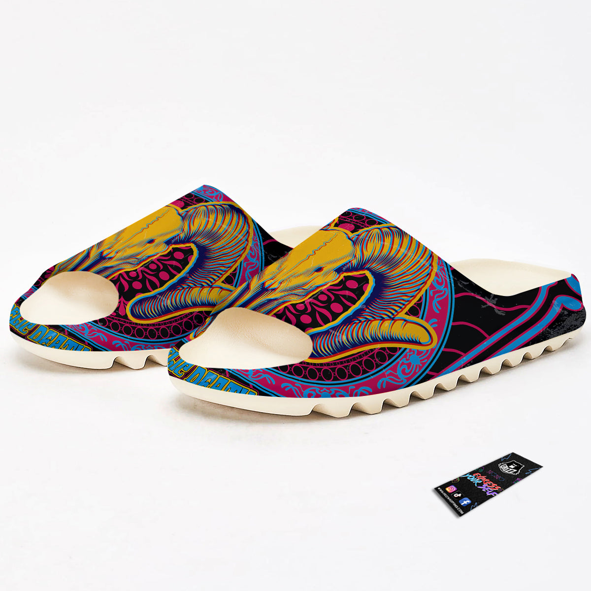 Psychedelic And Ram Skull Print Sandals-grizzshop