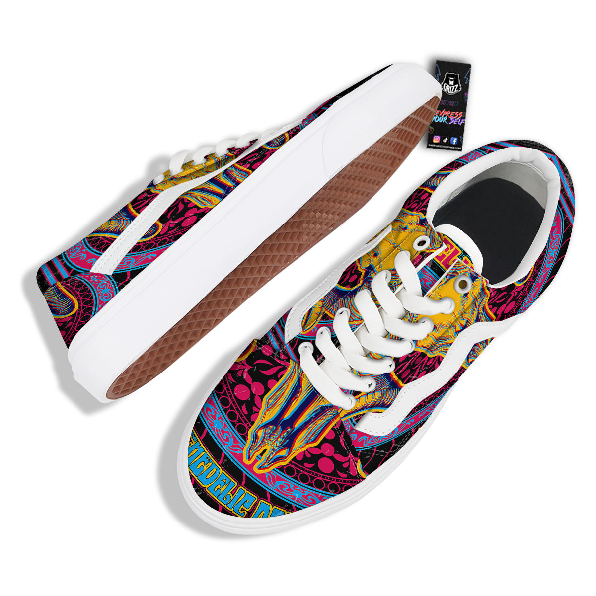 Psychedelic And Ram Skull Print Skate Shoes-grizzshop