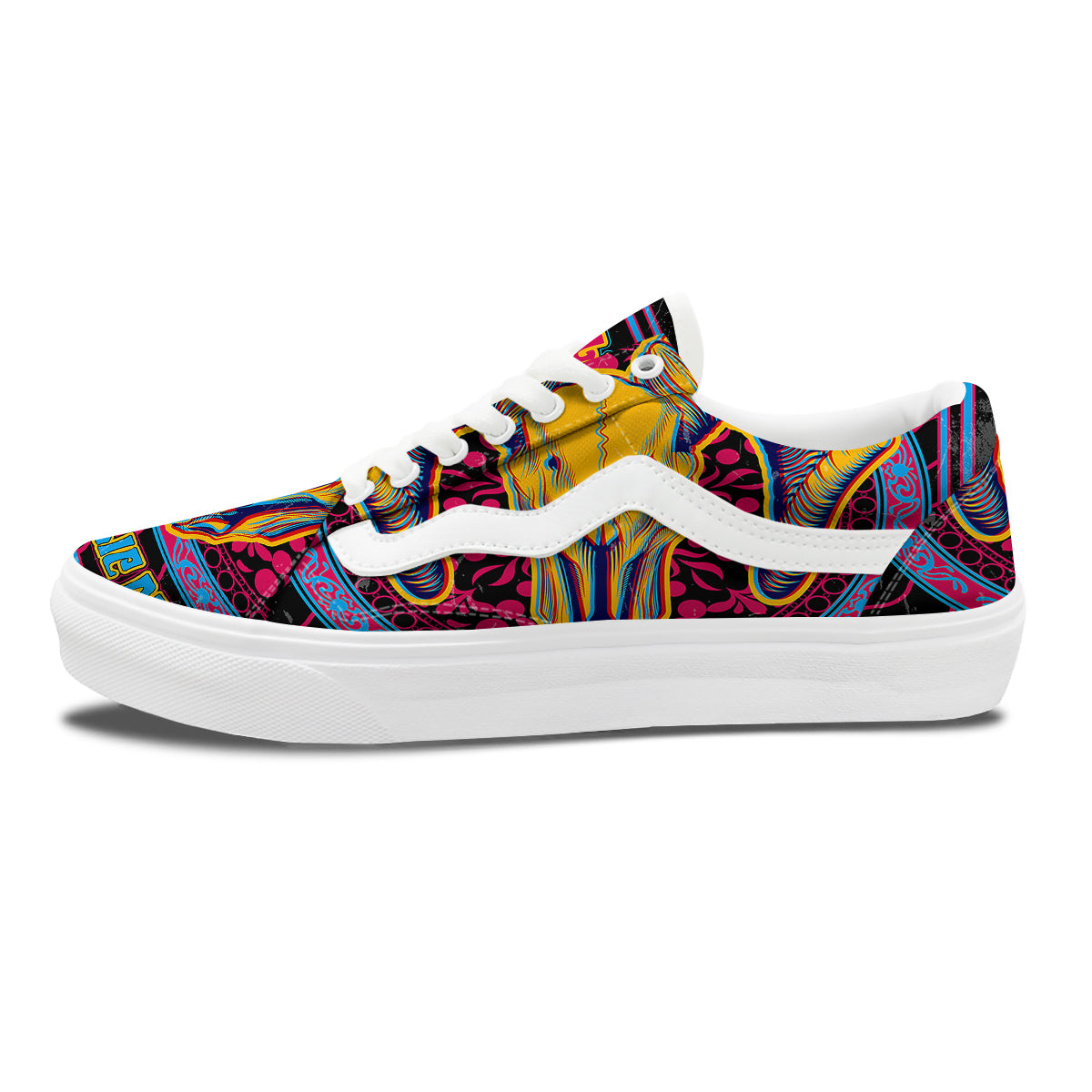 Psychedelic And Ram Skull Print Skate Shoes-grizzshop