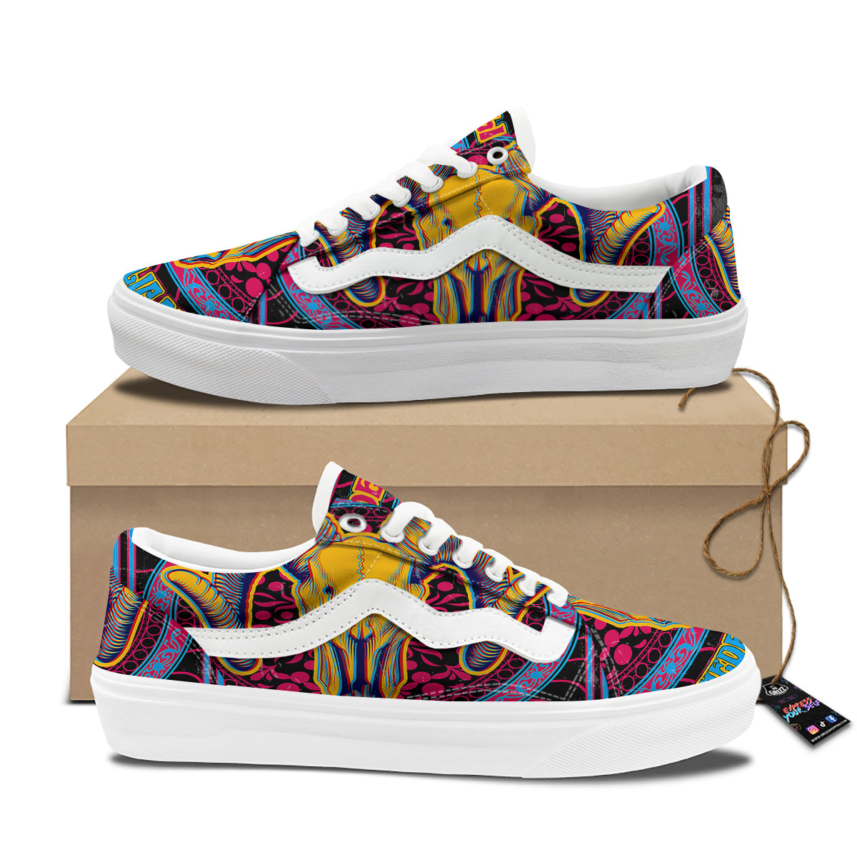Psychedelic And Ram Skull Print Skate Shoes-grizzshop