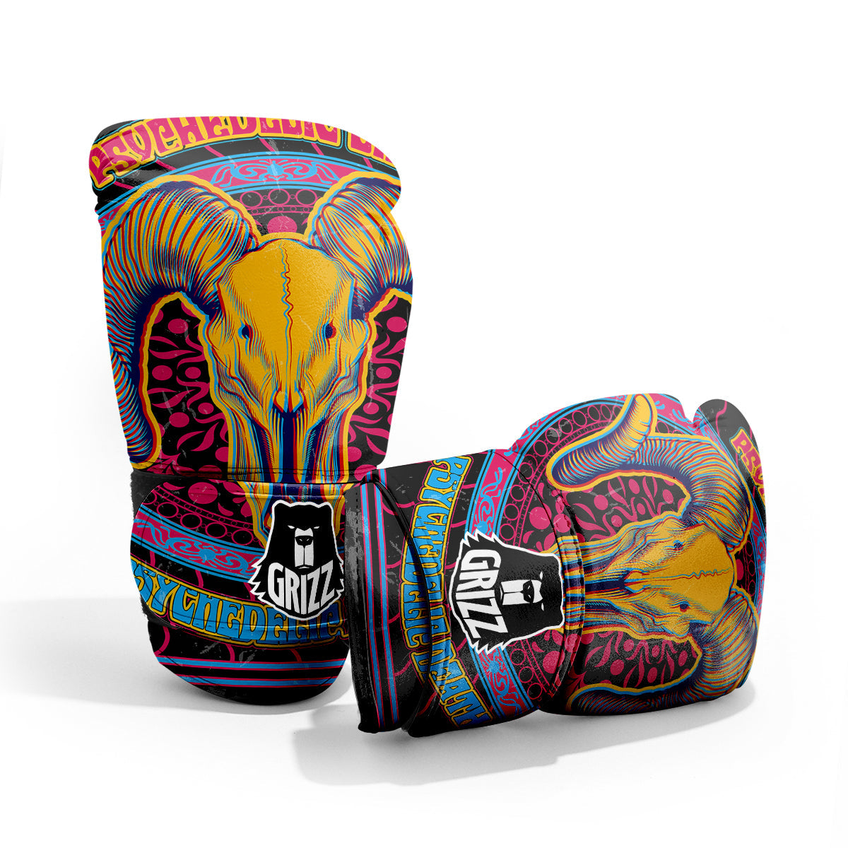 Psychedelic And Ram Skull Print Pro Boxing Glove