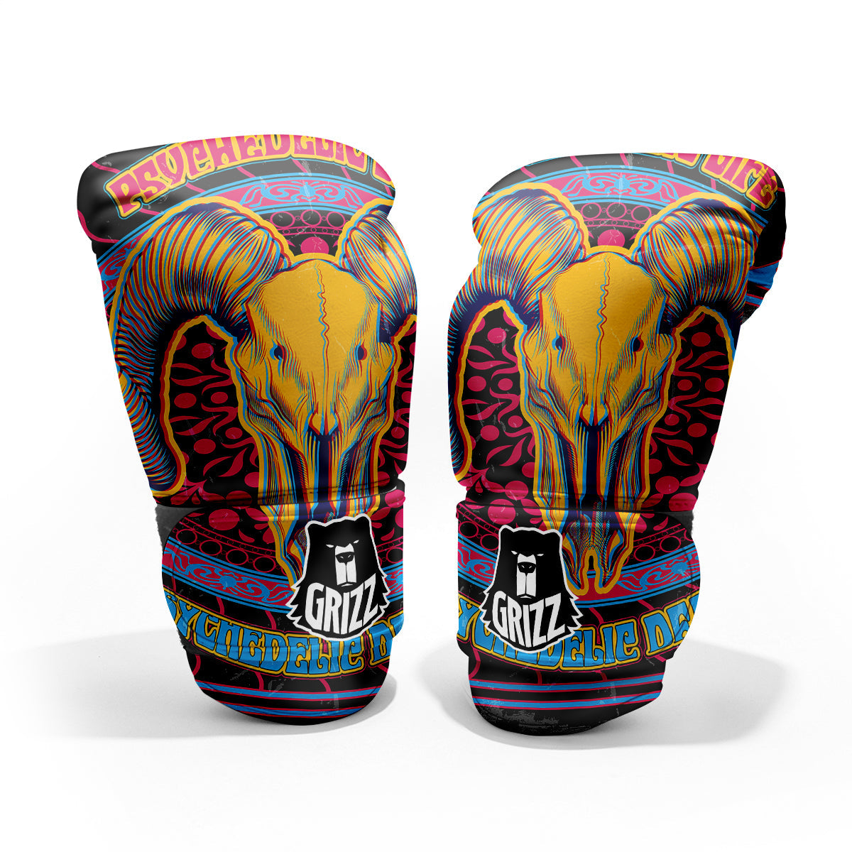 Psychedelic And Ram Skull Print Pro Boxing Glove