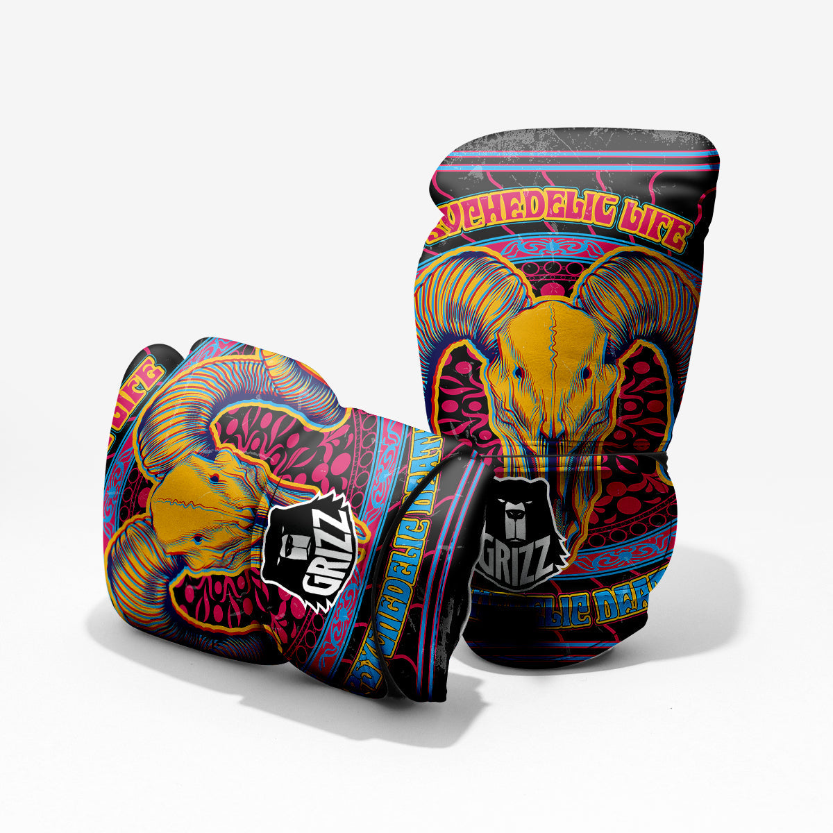 Psychedelic And Ram Skull Print Pro Boxing Glove