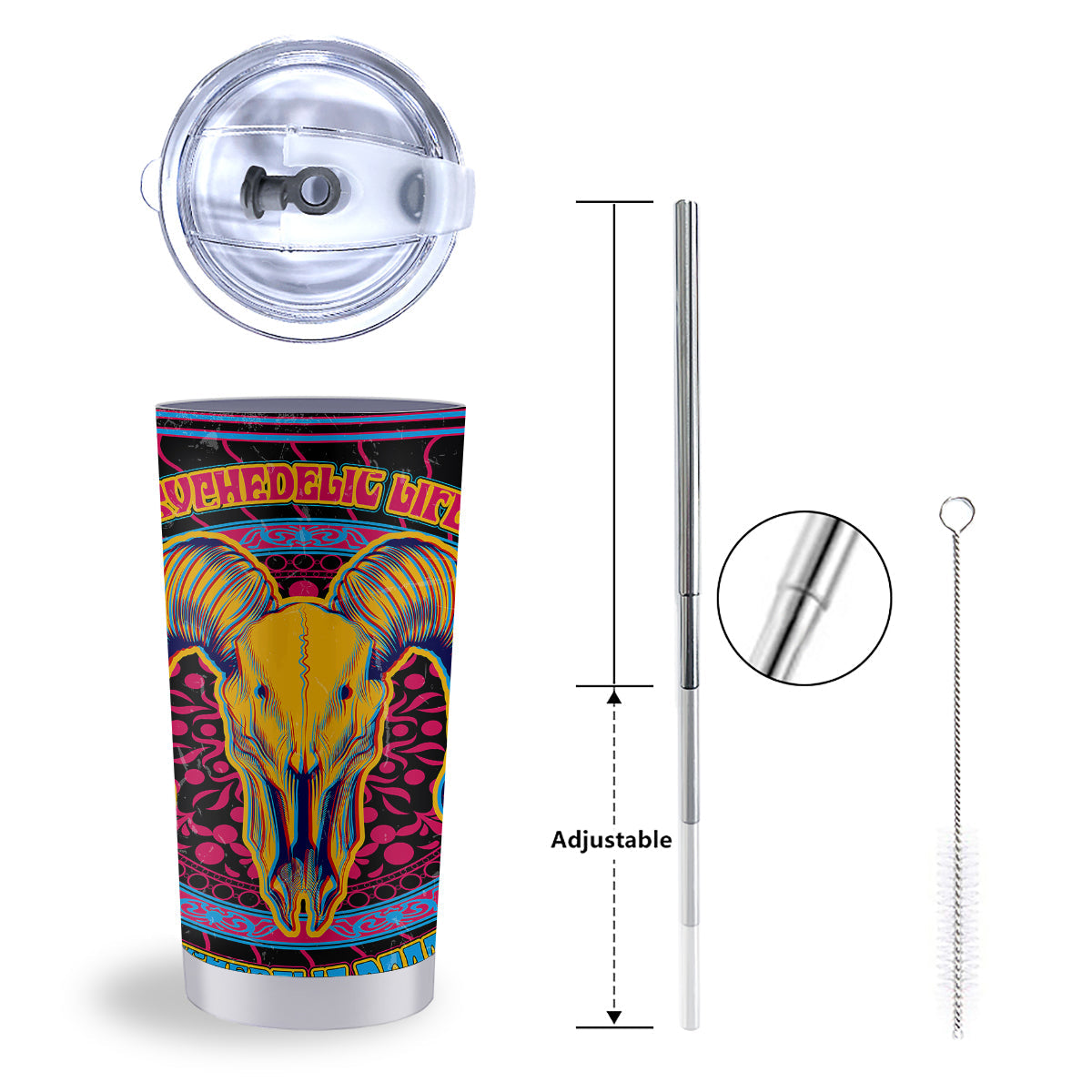 Psychedelic And Ram Skull Print Tumbler-grizzshop