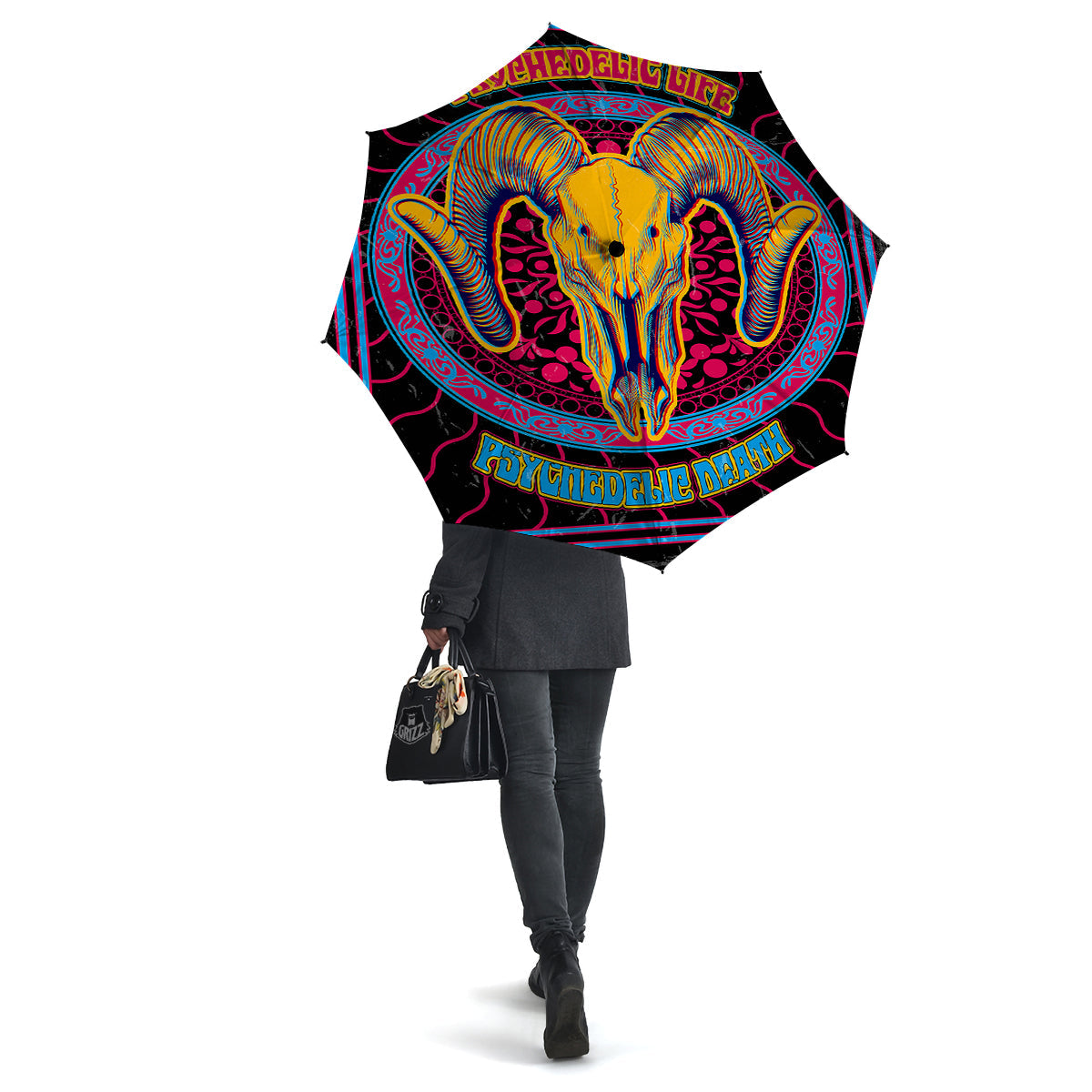 Psychedelic And Ram Skull Print Umbrella-grizzshop